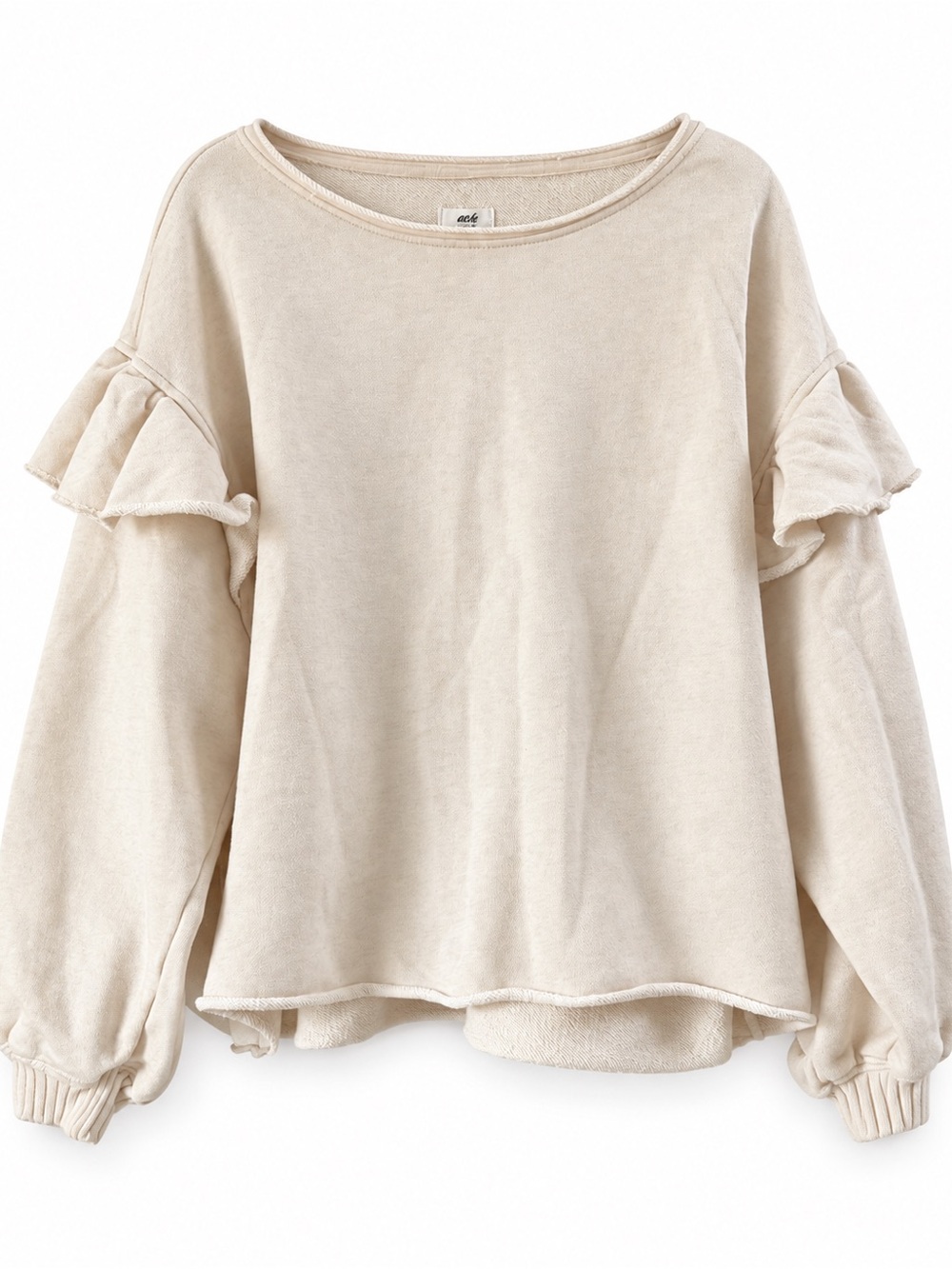 aerie Cream Ruffle Shoulder Pullover Sweatshirt